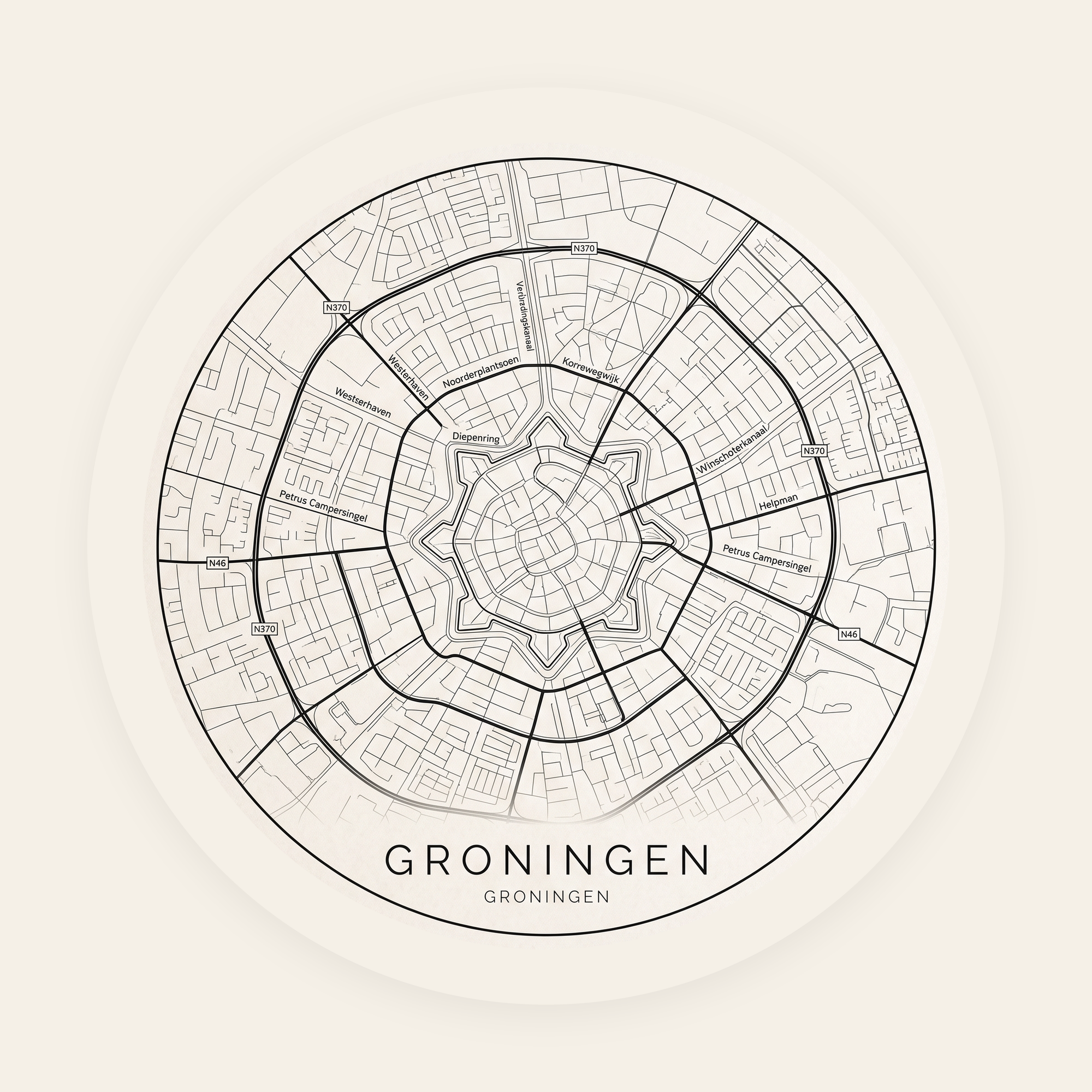 Groningen stadskaart rond