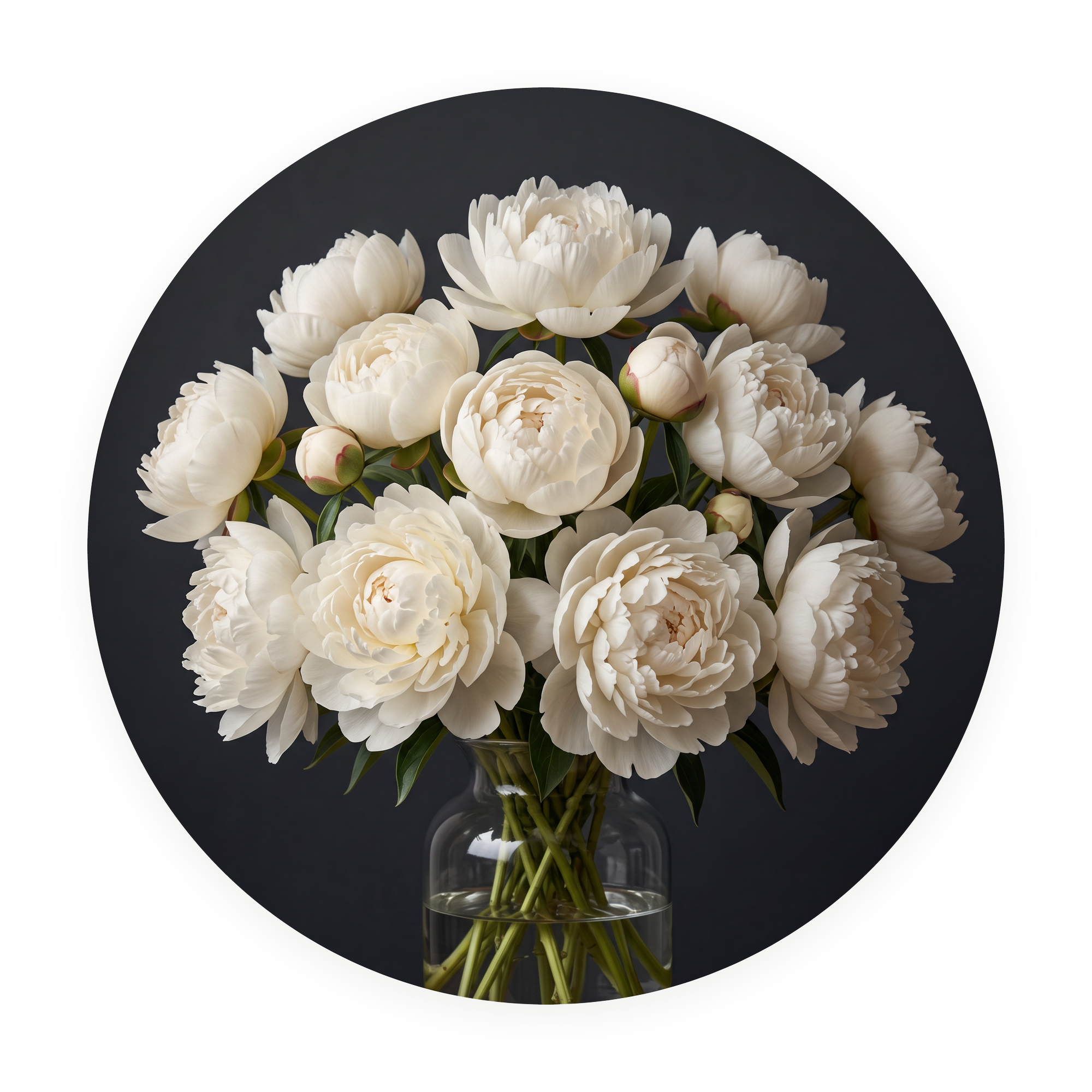 Ivory Peony ronde dibond wanddecoratie Wandkraft