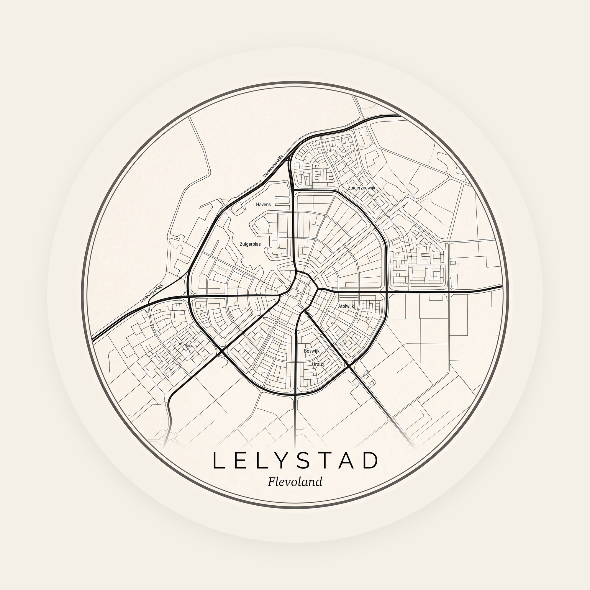 Lelystad stadskaart rond