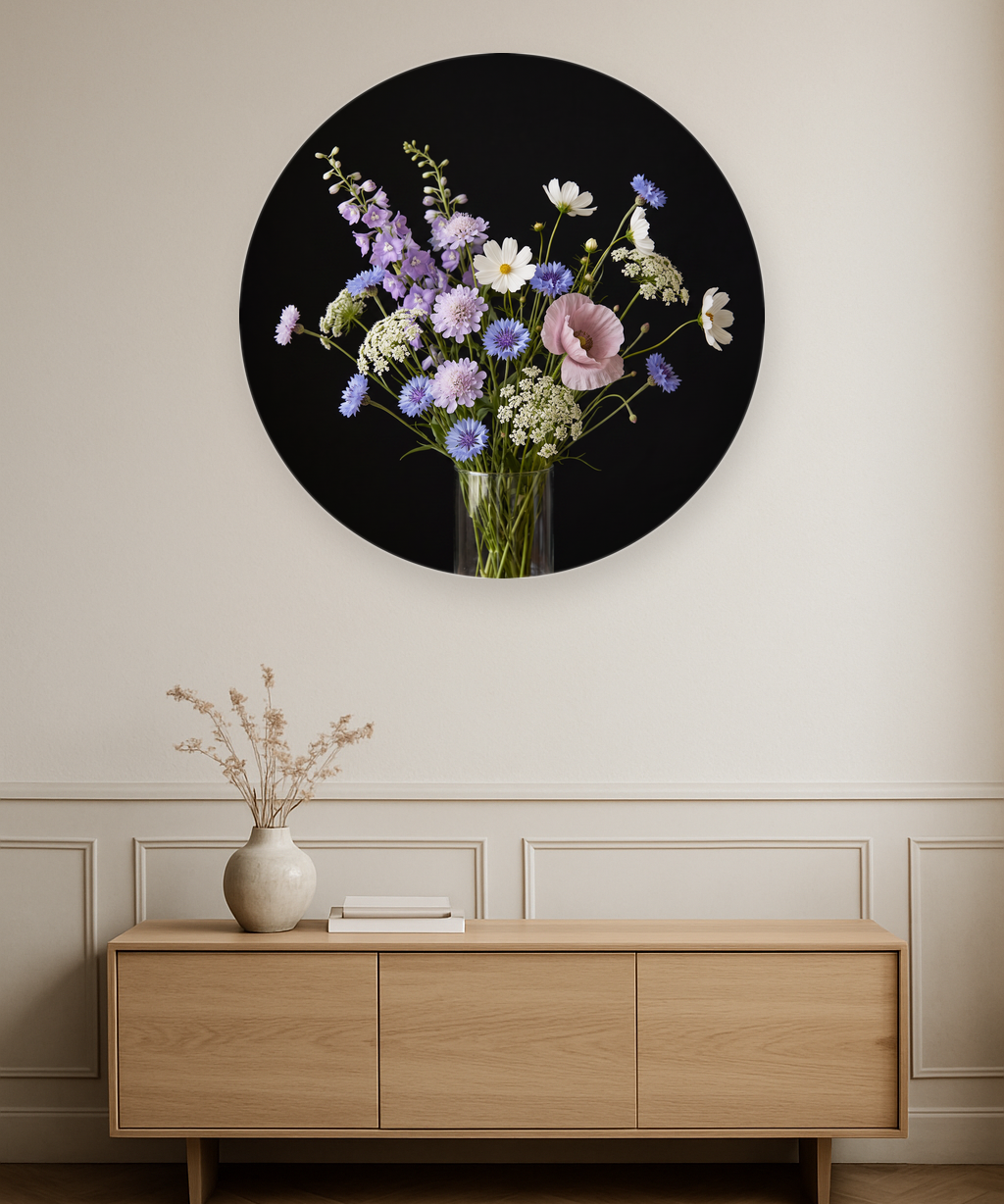 Meadow Nocturne ronde wanddecoratie in modern interieur