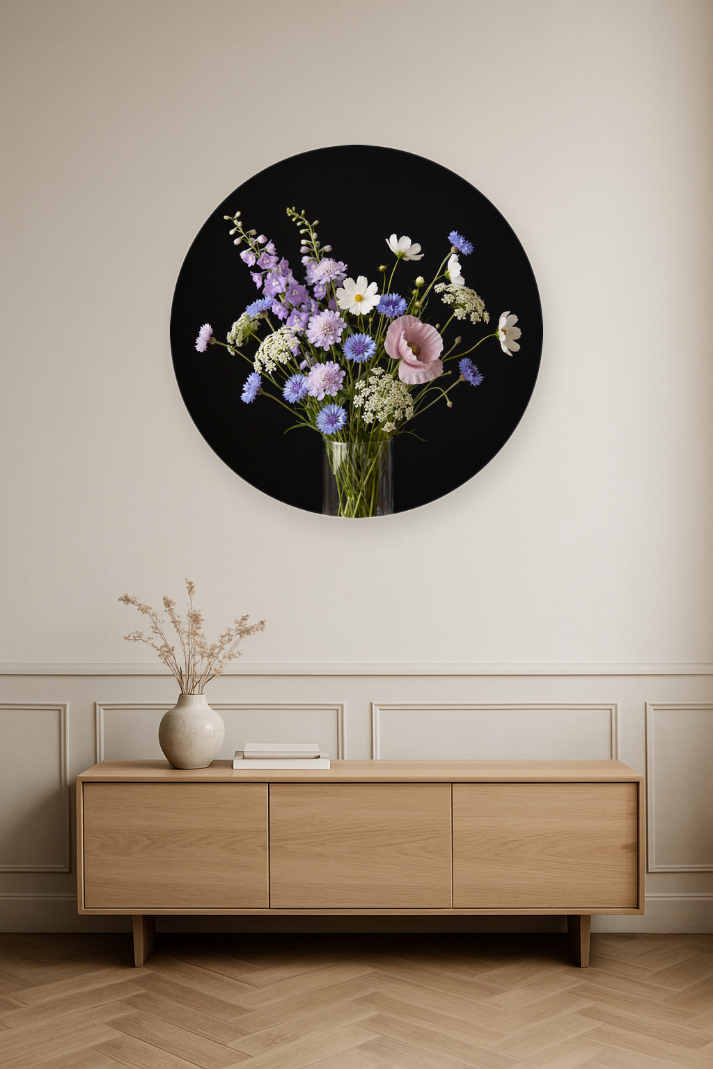 Meadow Nocturne ronde wanddecoratie in modern interieur