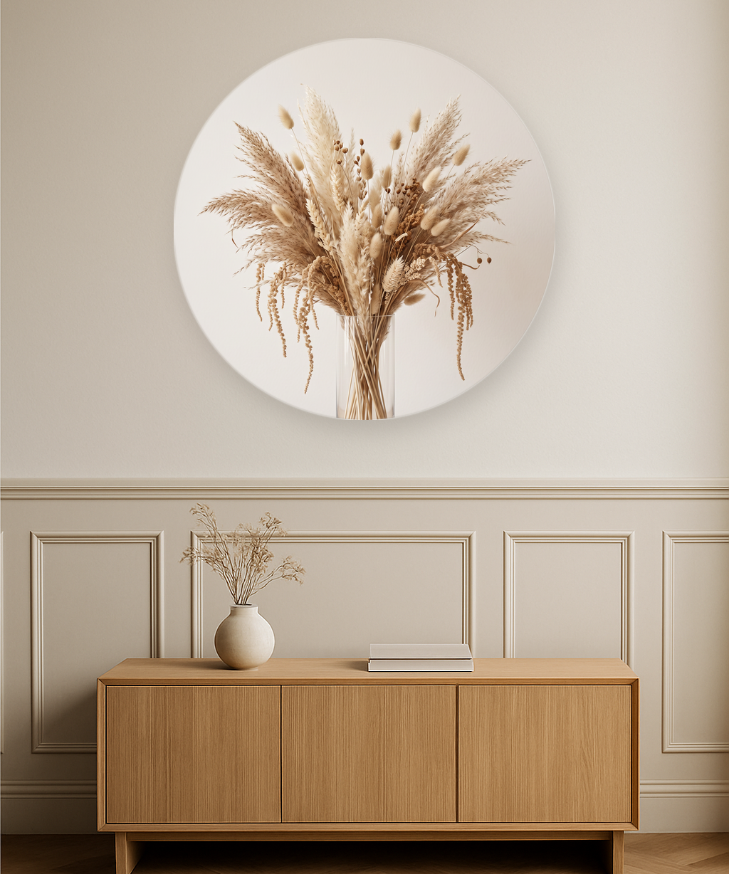 Pampas Calm ronde wanddecoratie in modern interieur