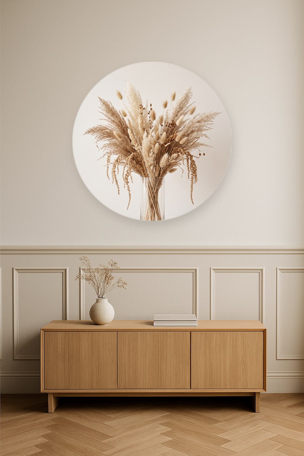Pampas Calm ronde wanddecoratie in modern interieur