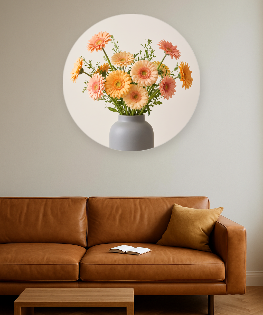 Peach Daylight ronde wanddecoratie in modern interieur