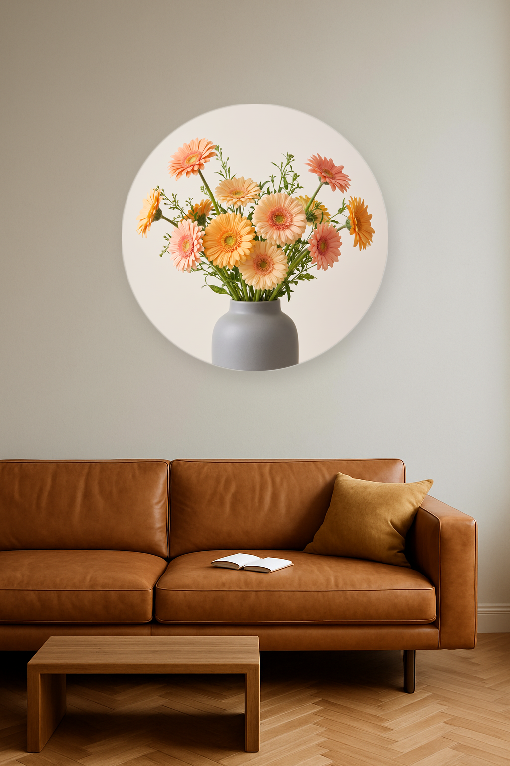 Peach Daylight ronde wanddecoratie in modern interieur