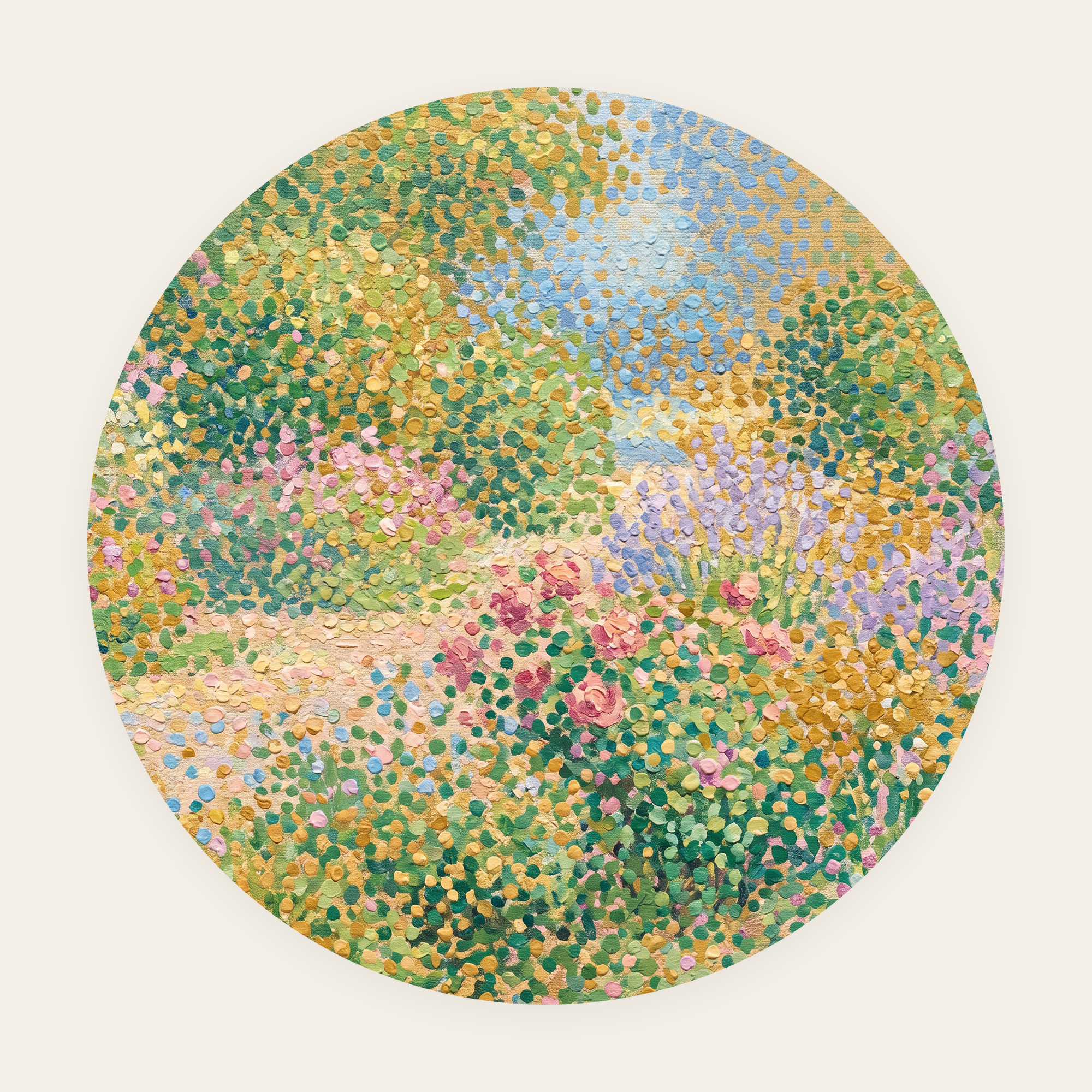 Pointille Garden rond schilderij