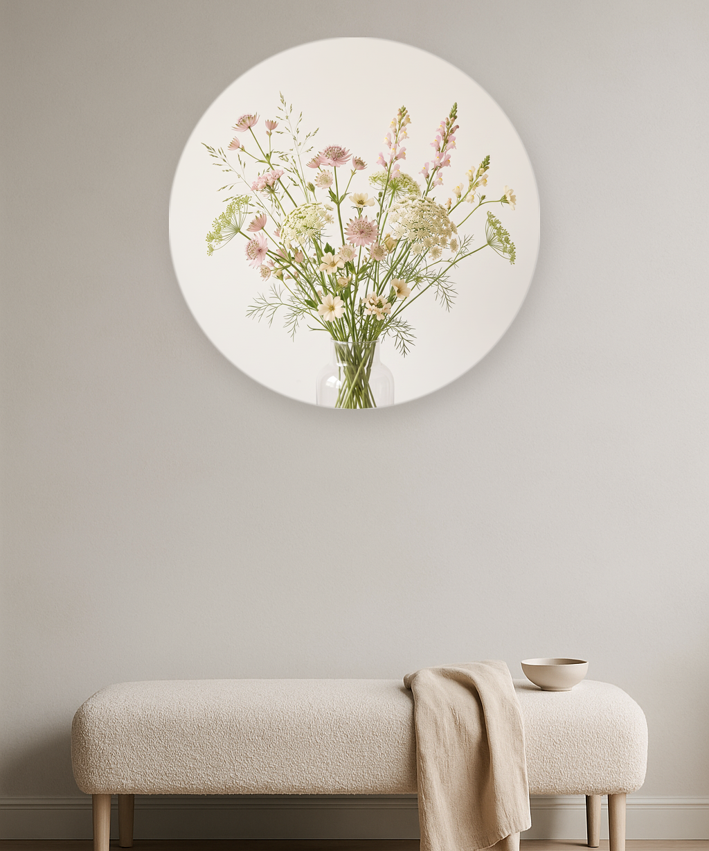 Soft Meadow ronde wanddecoratie in modern interieur
