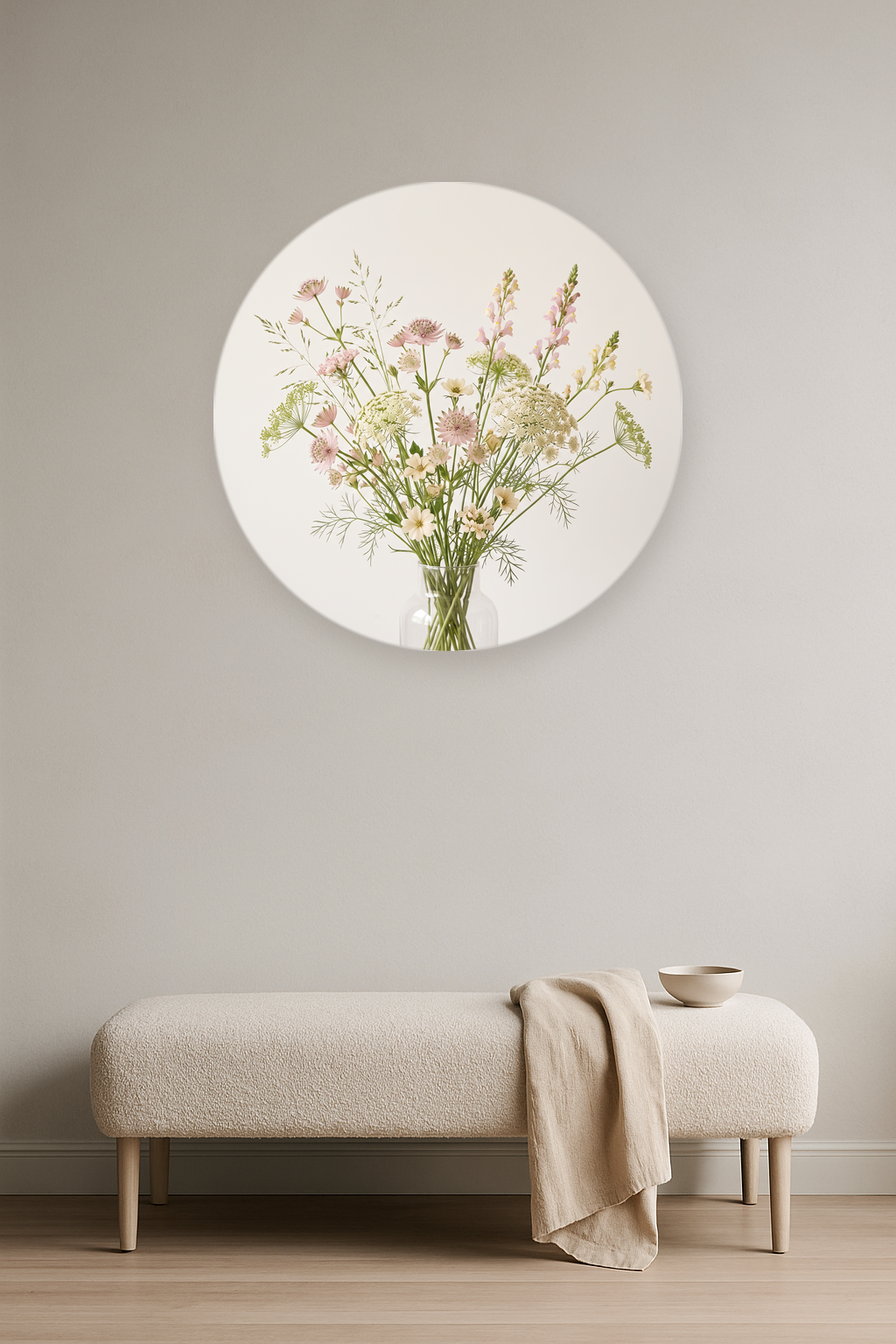 Soft Meadow ronde wanddecoratie in modern interieur
