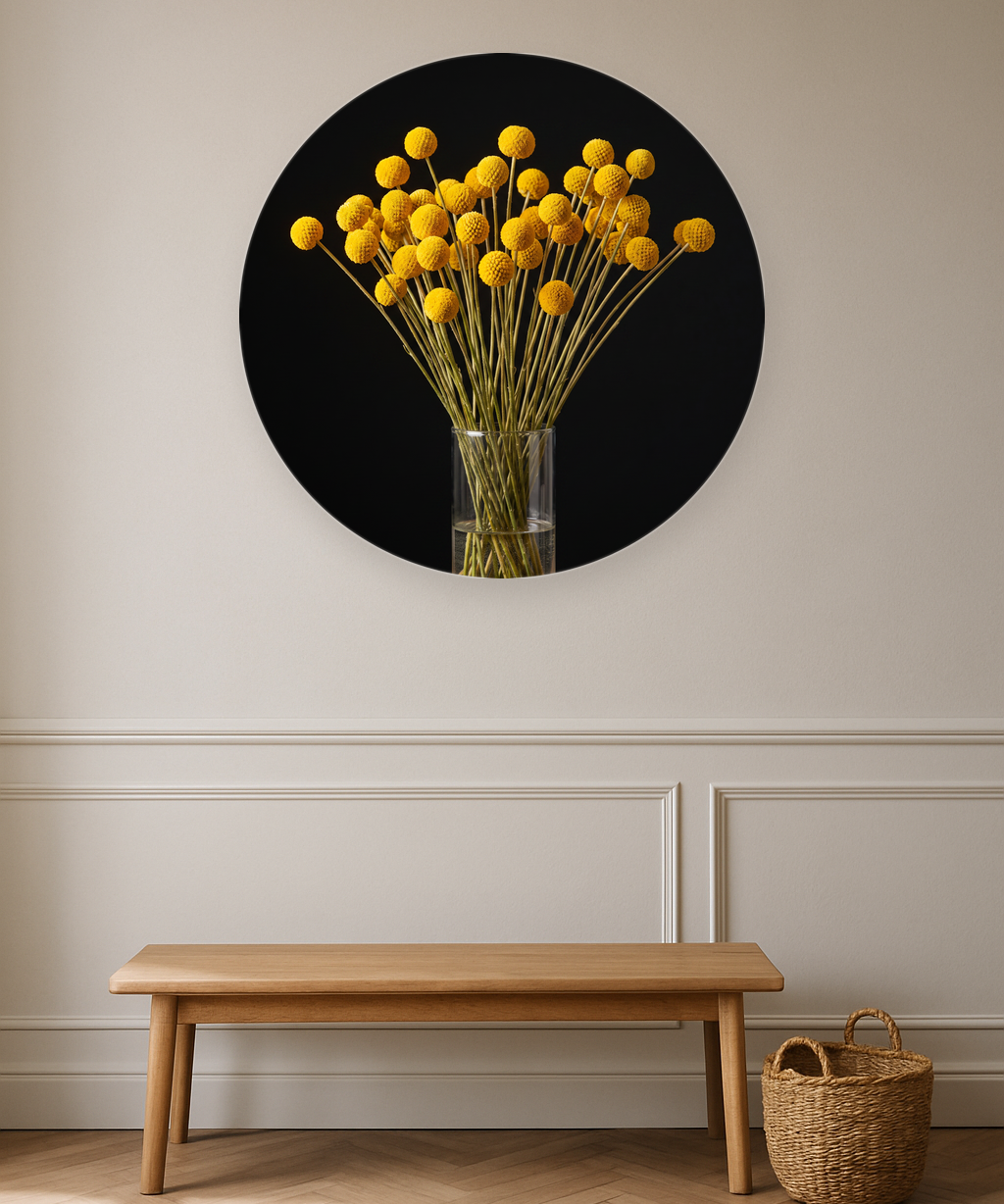 Solar Bloom ronde wanddecoratie in modern interieur