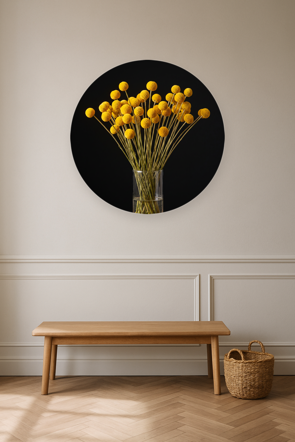Solar Bloom ronde wanddecoratie in modern interieur