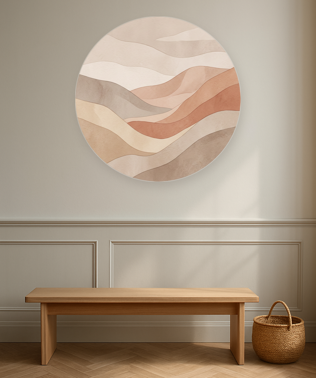 Still Hills ronde wanddecoratie in modern interieur