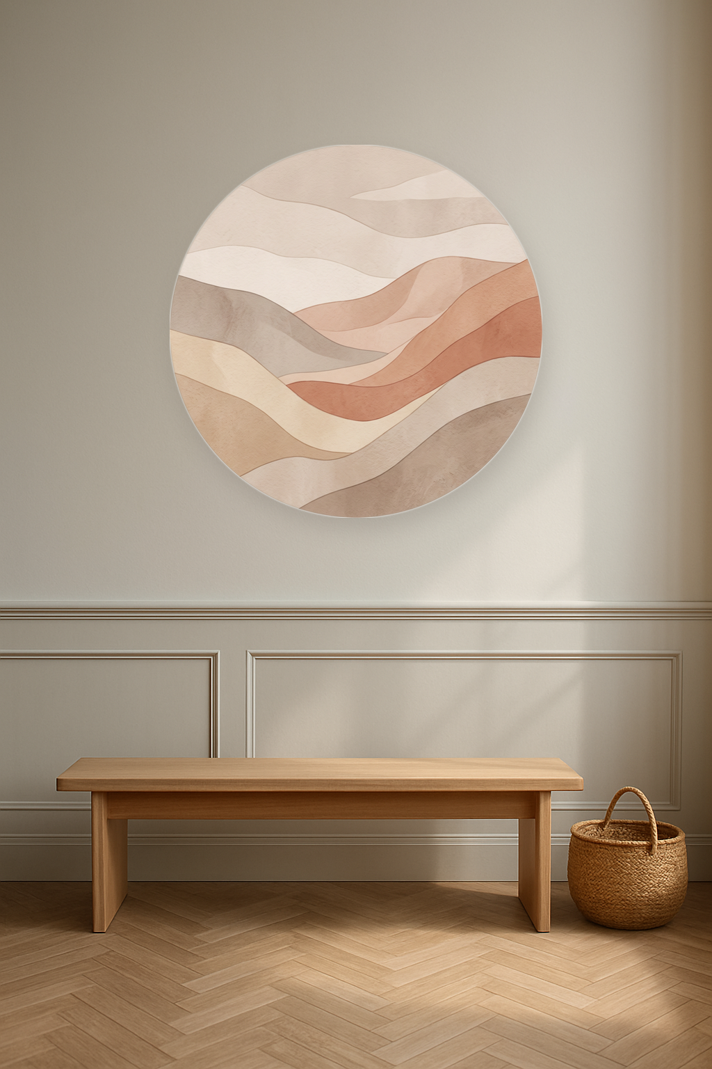 Still Hills ronde wanddecoratie in modern interieur
