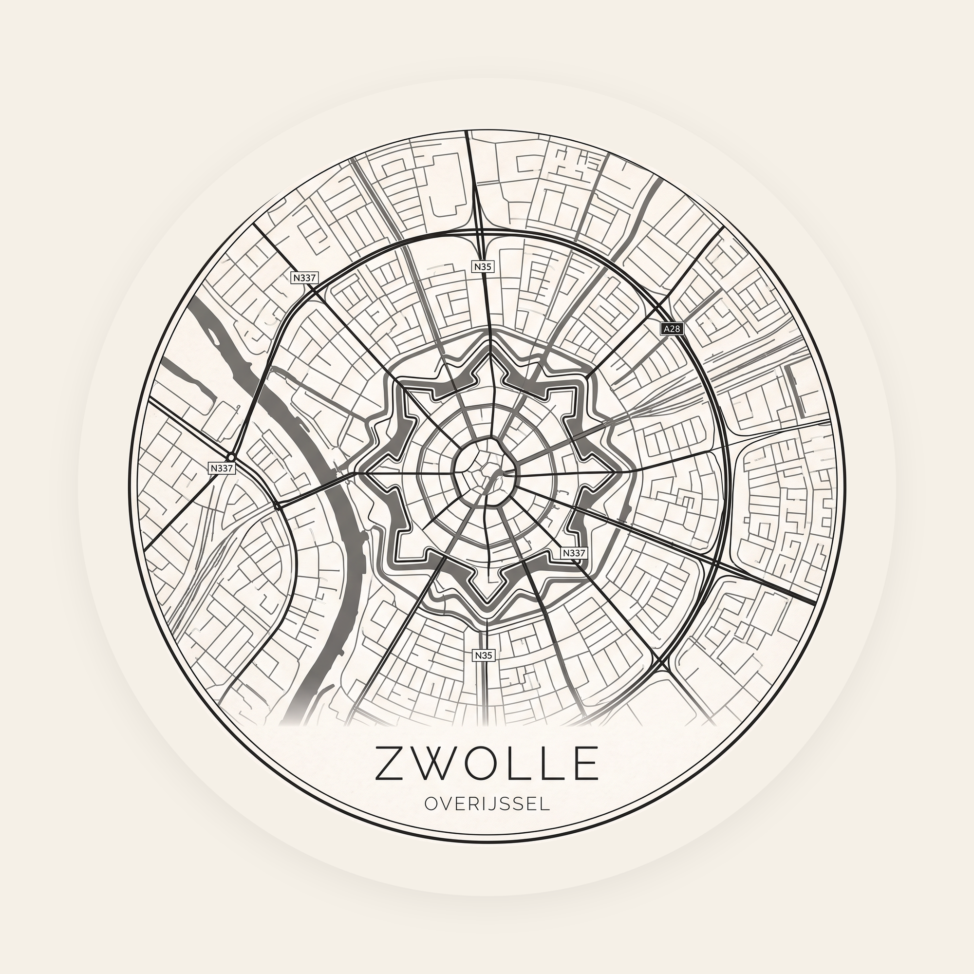 Zwolle stadskaart rond