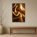 Amber Folds van Wandkraft op canvas in wenge baklijst, in een licht Japandi interieur.