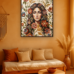 Amber Gaze van Wandkraft op canvas in wenge baklijst, in een warm bohemian interieur.
