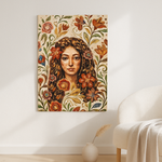 Amber Gaze van Wandkraft op canvas zonder lijst, vlak aan de muur, in een licht Scandinavisch interieur.