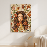 Amber Gaze van Wandkraft op canvas zonder lijst, vlak aan de muur, in een licht Scandinavisch interieur.