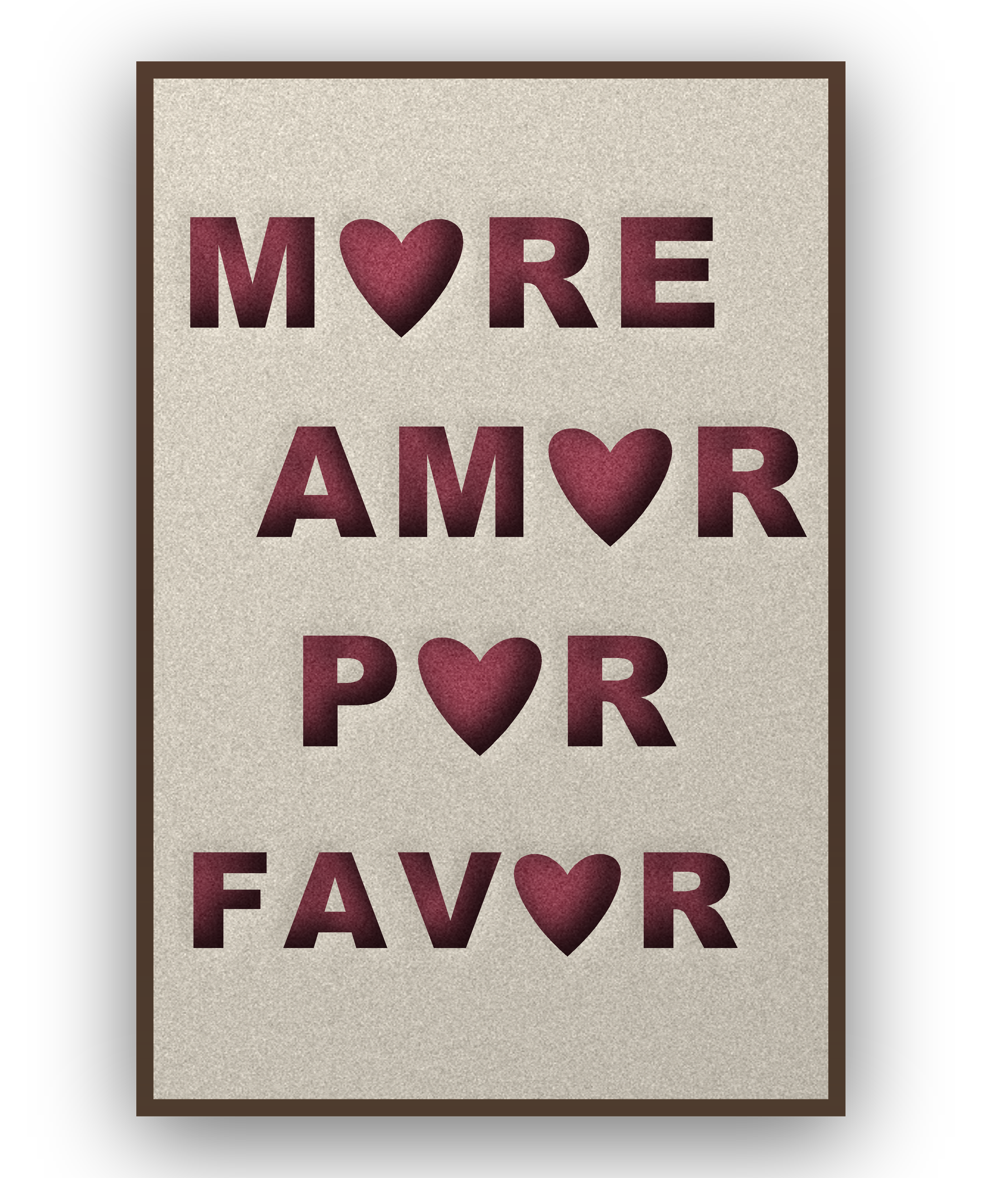 Amor Por Favor akoestisch viltpaneel met kastanjebruine (wenge) baklijst, vrijstaand