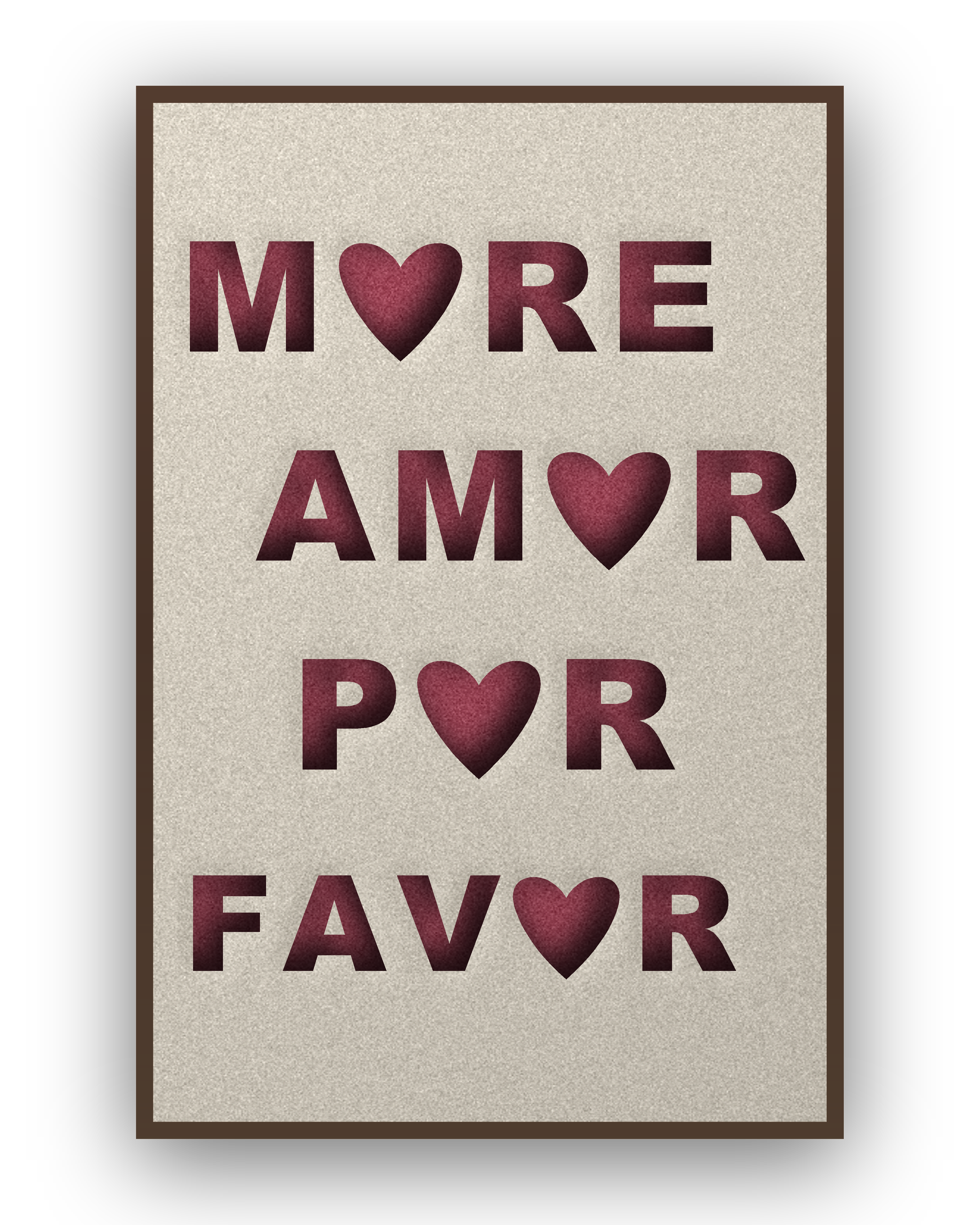 Amor Por Favor Akustikfilz-Paneel mit kastanienbraunem Schattenfugenrahmen (Wenge), freigestellt