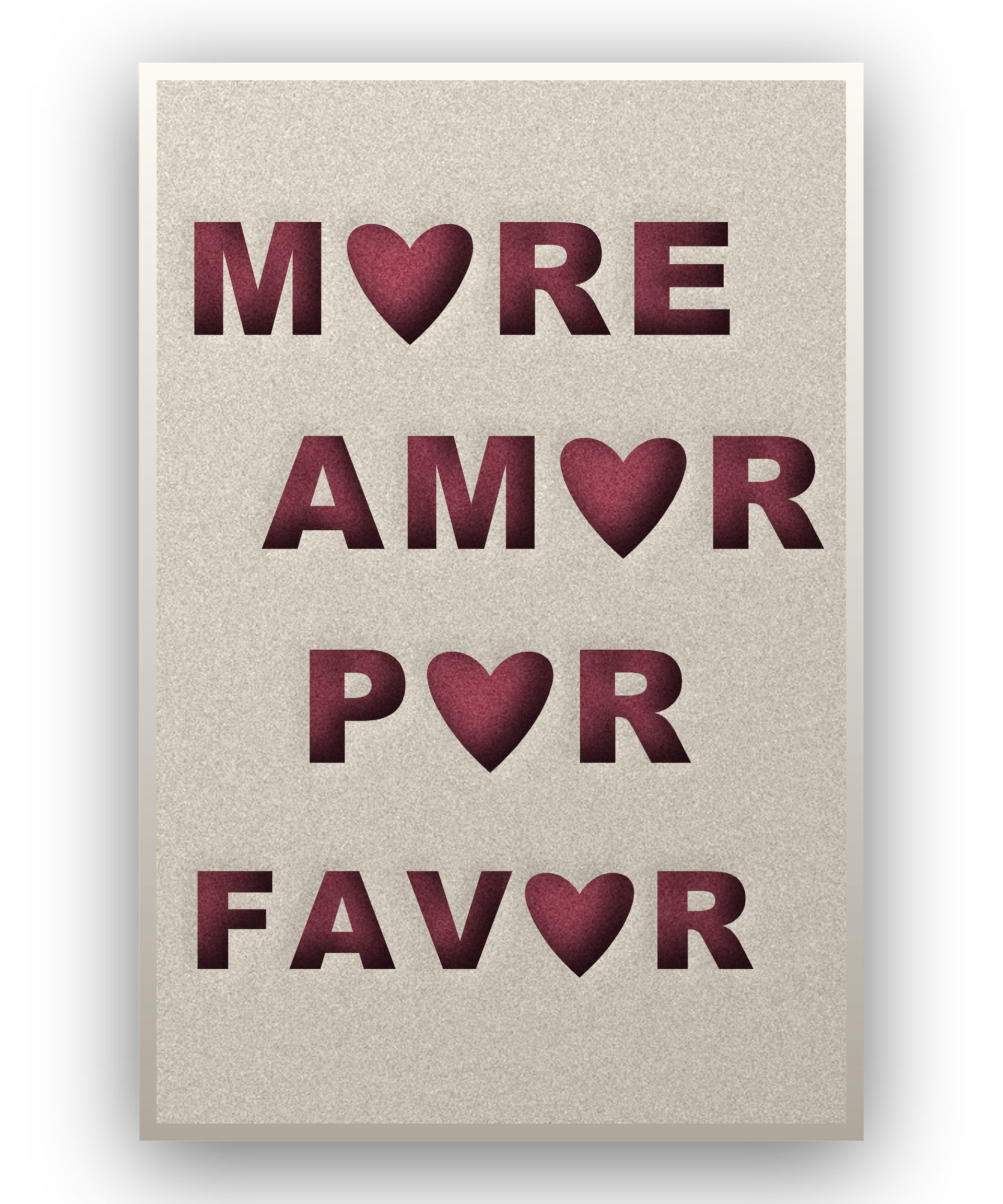 Amor Por Favor akoestisch viltpaneel met witte baklijst, vrijstaand