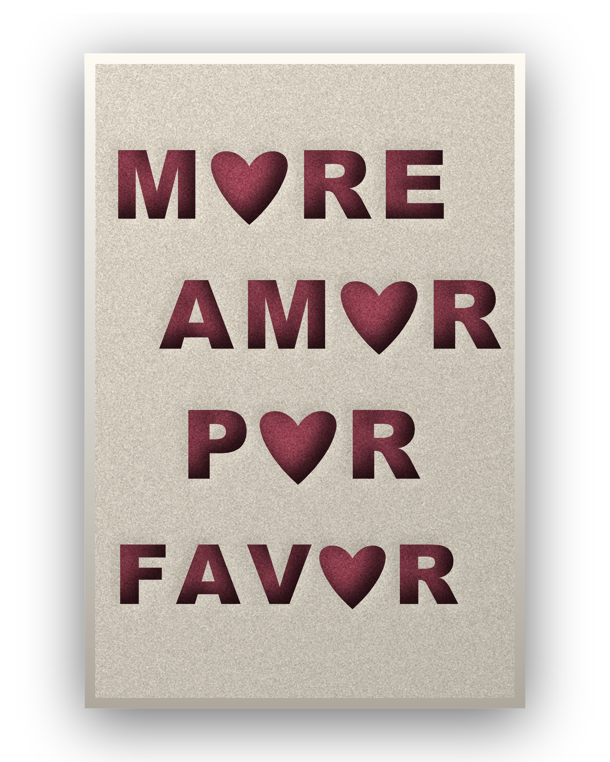Amor Por Favor Akustikfilz-Paneel mit weißem Schattenfugenrahmen, freigestellt