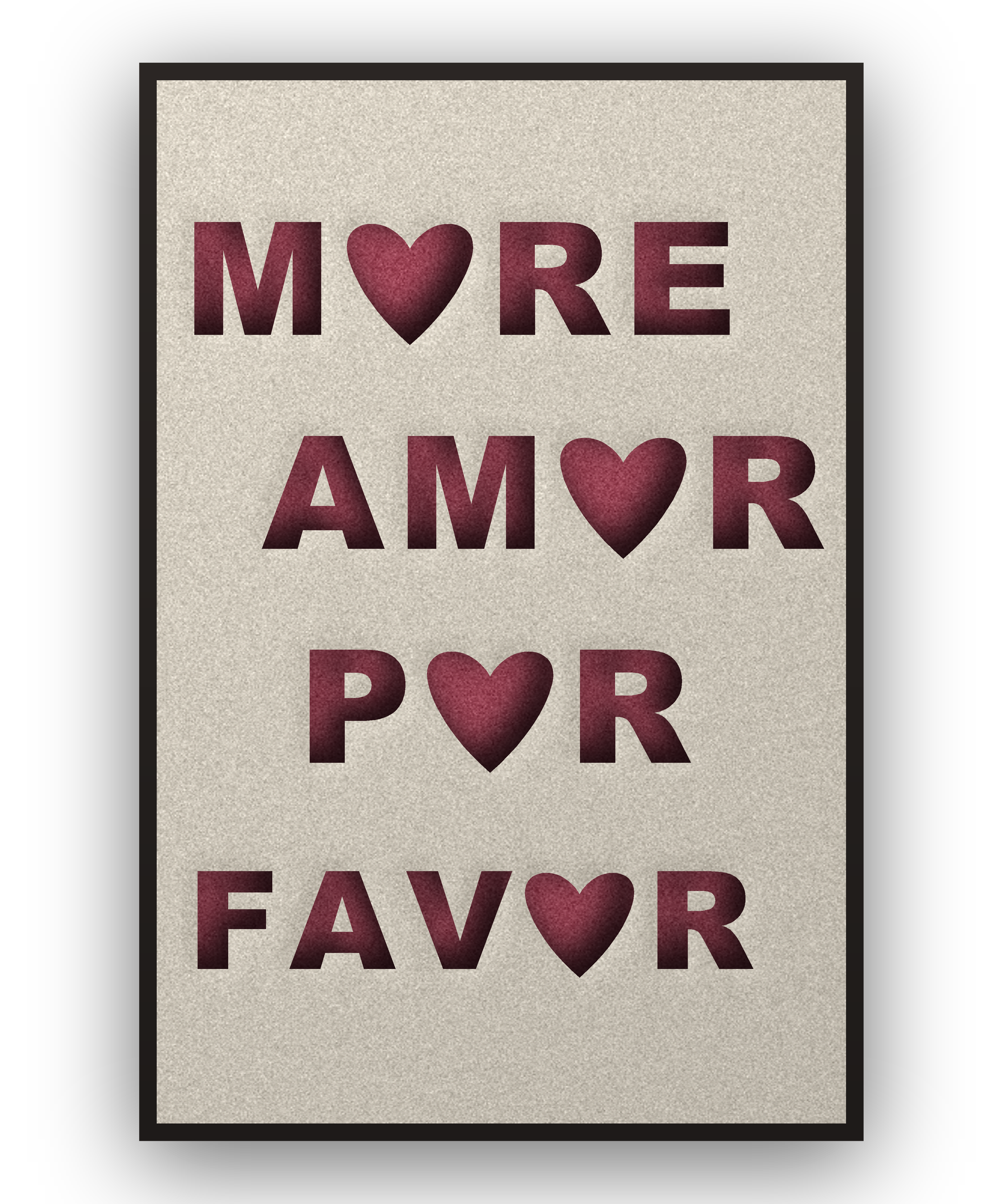 Amor Por Favor akoestisch viltpaneel met zwarte baklijst, vrijstaand