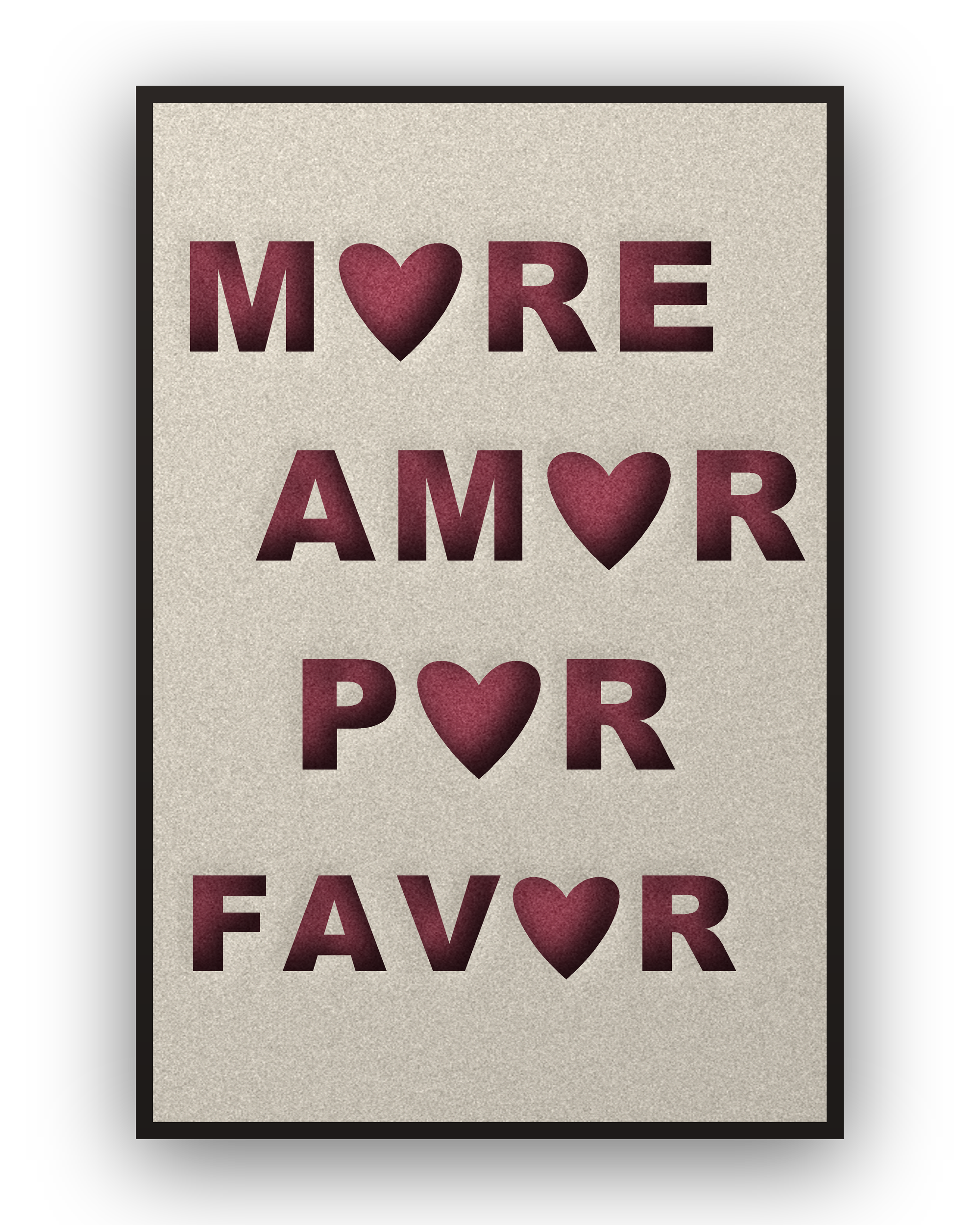 Amor Por Favor akoestisch viltpaneel met zwarte baklijst, vrijstaand