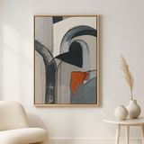 Arch Light van Wandkraft op akoestisch vilt in blanke baklijst, in een licht Scandinavisch interieur.