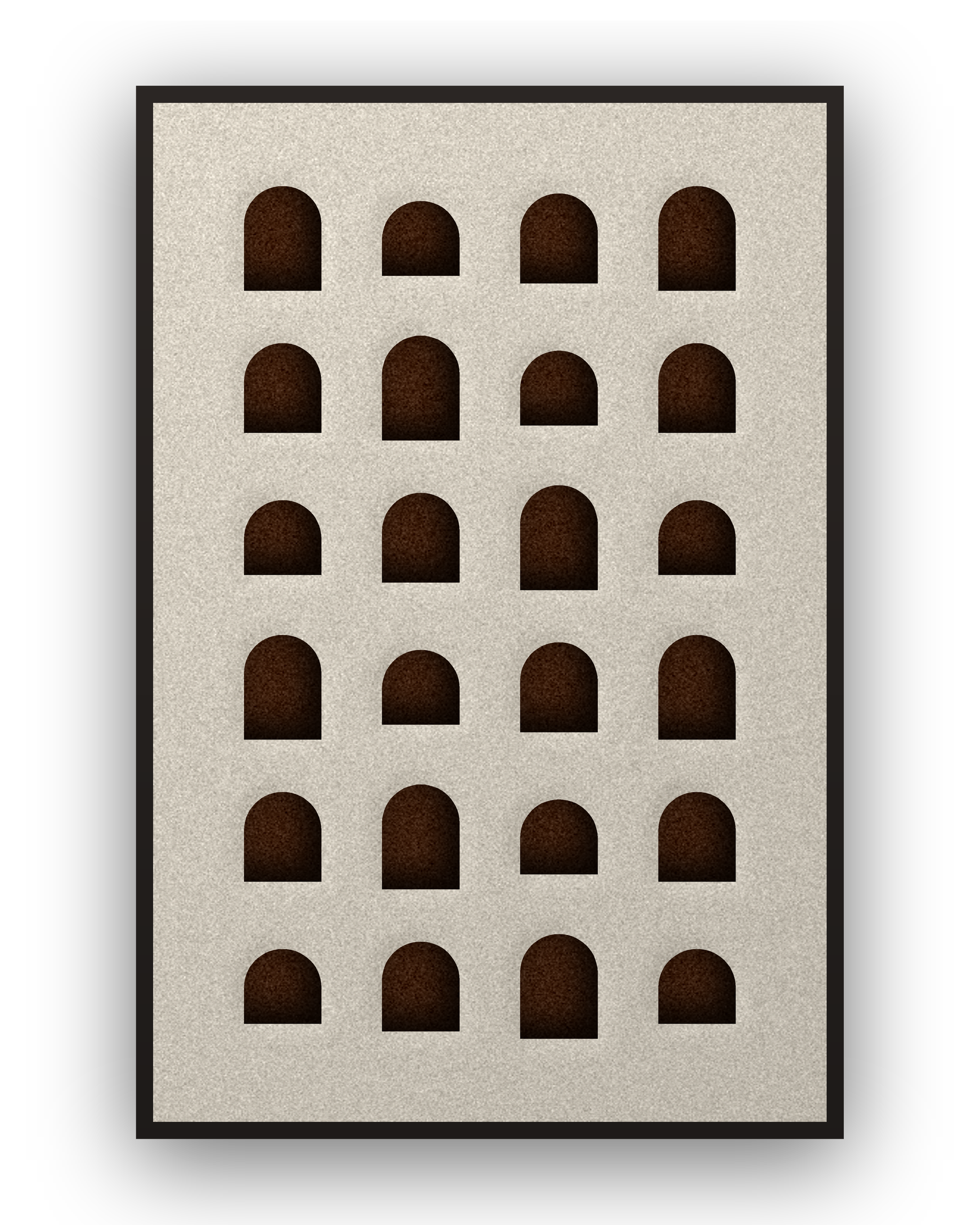 Arch Rhythm Akustikfilz-Paneel mit schwarzem Schattenfugenrahmen, freigestellt