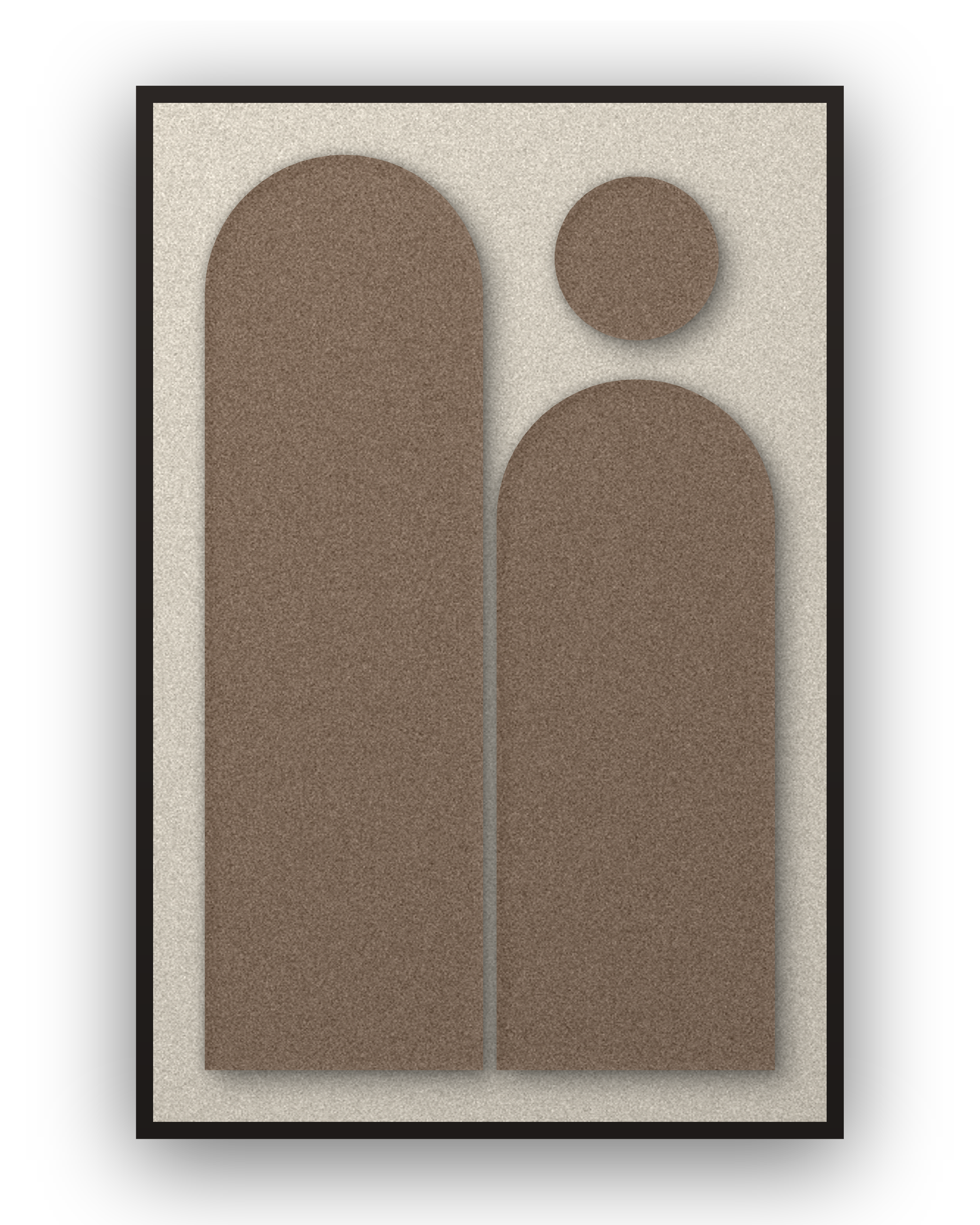 Panneau en feutre acoustique Arch Gate Cocoa avec éléments appliqués brun café sur ivoire, cadre caisse noir