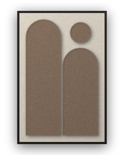 Arch Gate Cocoa Akustikfilz-Paneel mit aufgesetzten Elementen in Kaffeebraun auf Elfenbein, schwarzer Schattenfugenrahmen
