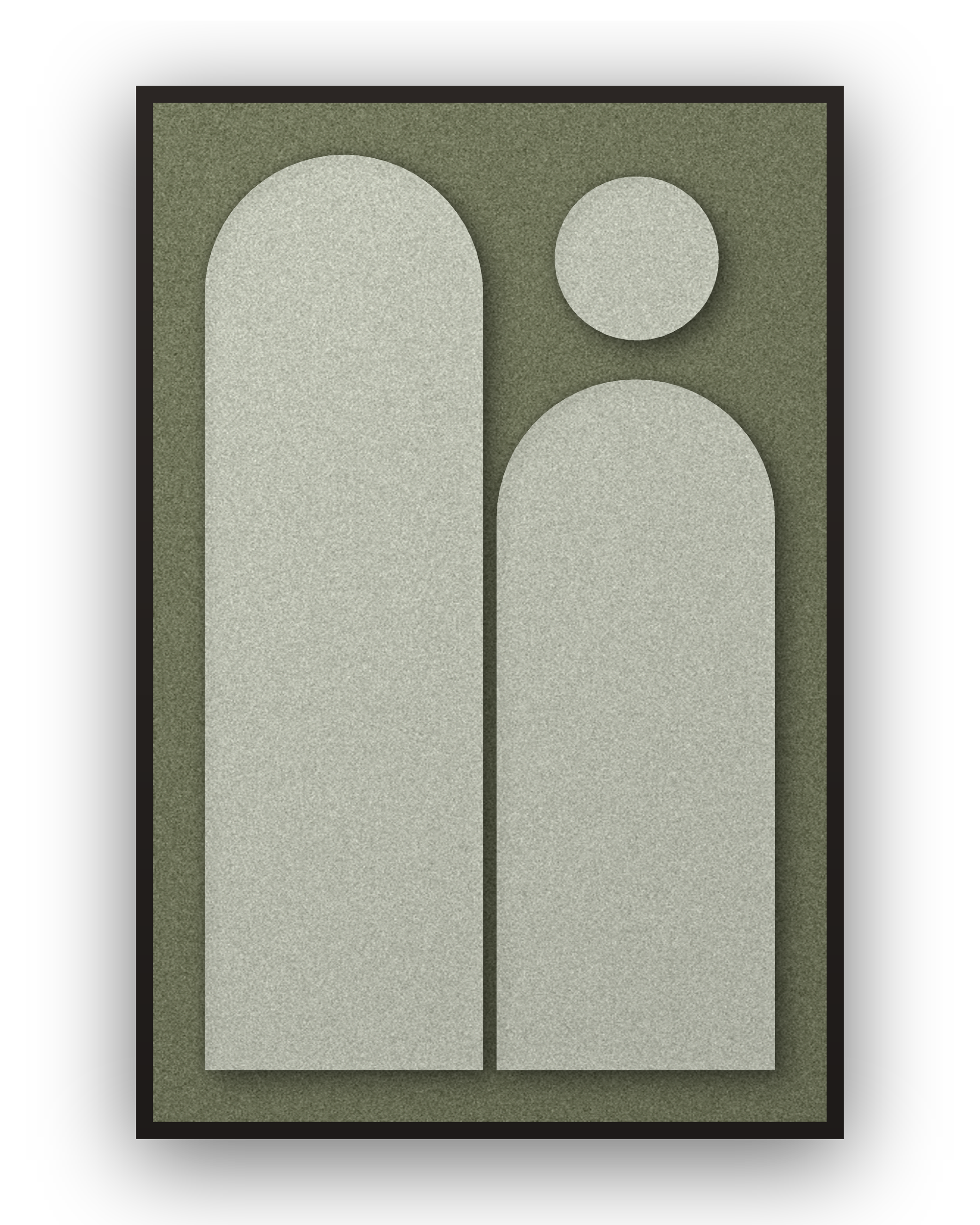 Panneau en feutre acoustique Arch Gate Fern avec éléments appliqués gris-vert sur vert forêt, cadre caisse noir
