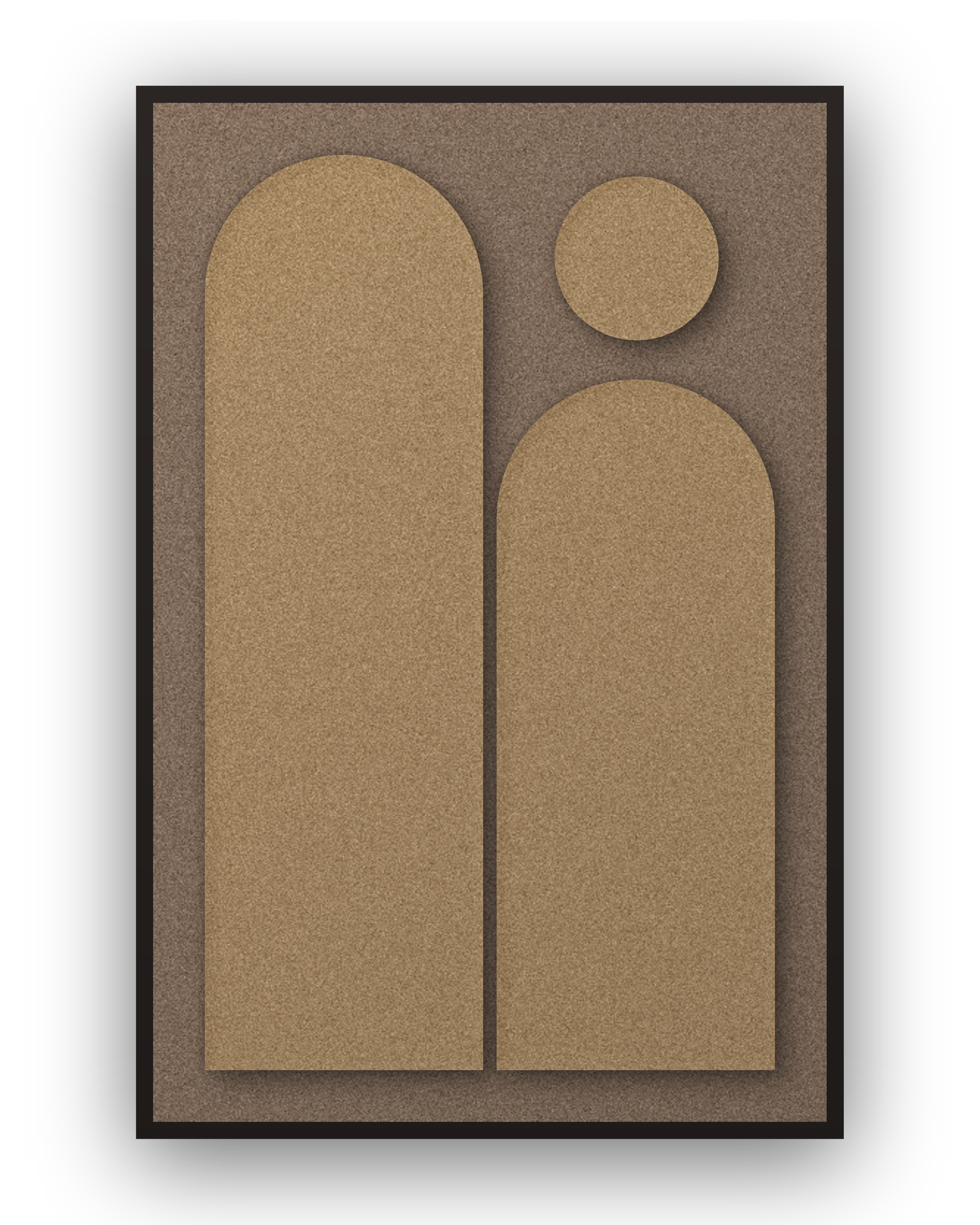 Panneau en feutre acoustique Arch Gate Latte avec éléments appliqués brun latte sur brun café, cadre caisse noir