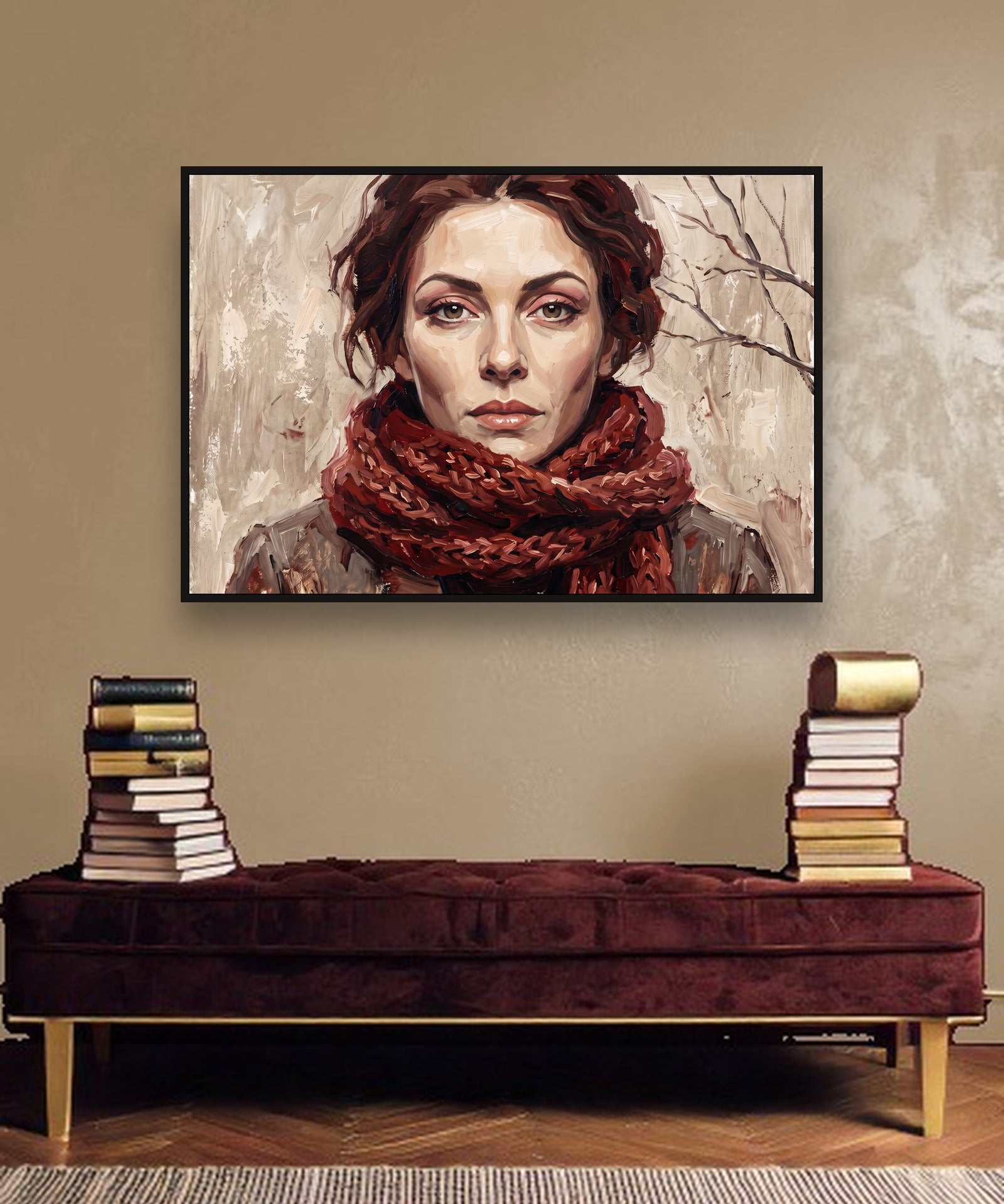 Auburn Frost Stimmungsbild mit schwarzem Schattenfugenrahmen im modernen Interieur