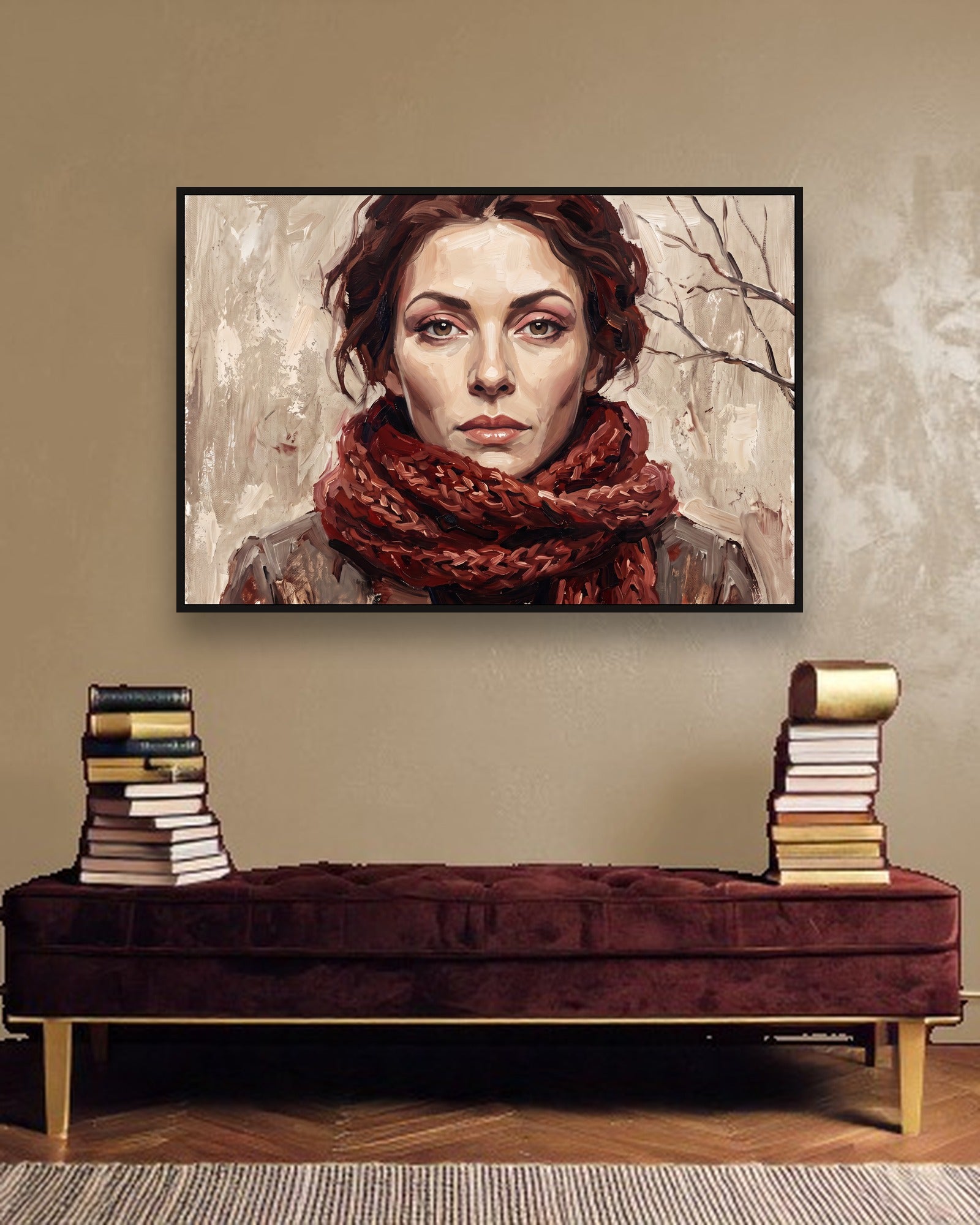 Auburn Frost Stimmungsbild mit schwarzem Schattenfugenrahmen im modernen Interieur