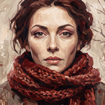 Auburn Frost - winterportret kastanjebruin haar bordeaux sjaal wanddecoratie