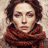 Auburn Frost - winterportret kastanjebruin haar bordeaux sjaal wanddecoratie