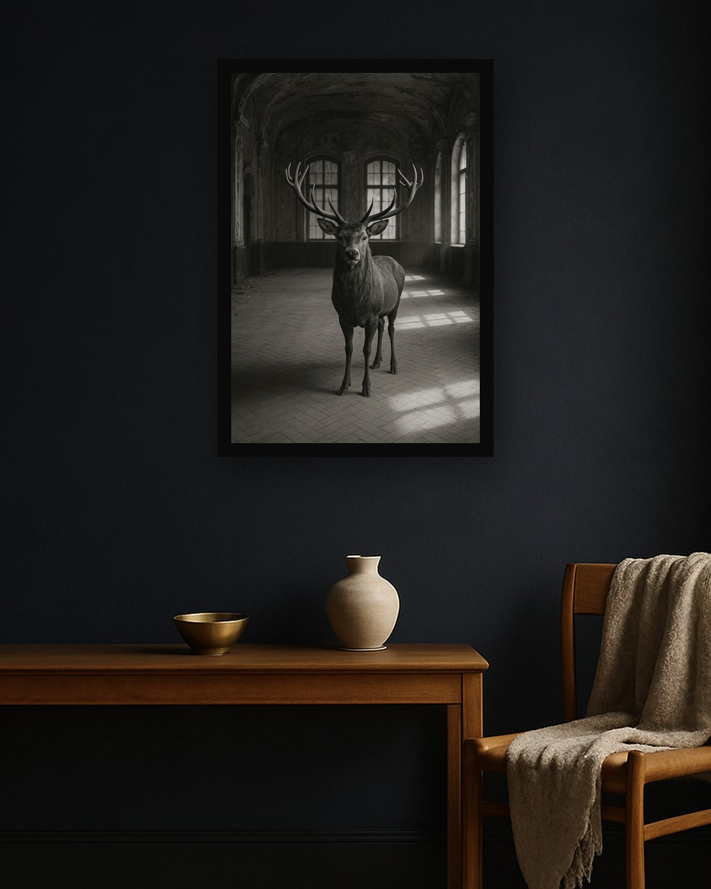 Ballroom Stag interieur mockup met zwarte lijst