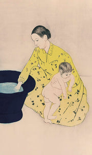 Wandkraft wanddecoratie: Moeder in gele jurk en baby, warme moeder-kind scène in impressionistische stijl, geschikt als wanddecoratie. voor een stijlvol interieur