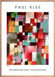 Klee's Chromatic Pulse décoration murale ; blocs de couleurs abstraits dans le style de Paul Klee, cadre en bois avec passe-partout blanc
