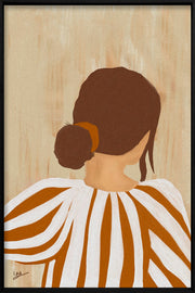Décoration murale Wandkraft : Décoration murale minimaliste avec une femme aux cheveux bruns en chignon, chemise blanche à rayures brunes, style paisible. pour un intérieur élégant