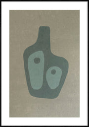 Wandkraft Wanddekoration: abstraktes dunkelgrünes Wandkraft-Gemälde mit Vase und zwei ovalen Aussparungen auf taupefarbenem Hintergrund, minimalistischer Stil. Für ein stilvolles Interieur