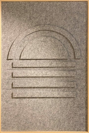 Décoration murale Wandkraft : décoration murale Sunrise de Wandkraft : art mural abstrait gris aux demi-cercles en relief, lignes et cadre en bois clair. Pour un intérieur élégant