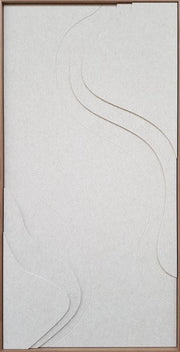 Wandkraft Wanddekoration: Minimalistische Wandkraft Wandkunst mit organischen Formen, beigem Hintergrund und Relieflinien im Holzrahmen. für ein stilvolles Interieur