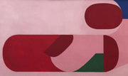 Wandkraft Wanddekoration: Wanddekoration mit überlappenden roten, rosa und grünen Formen und einem kleinen blauen Bereich oben rechts, moderner abstrakter Stil. Für ein stilvolles Interieur