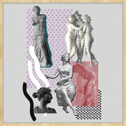 Décoration murale Wandkraft : Collage de statues grecques sur un fond abstrait coloré dans un cadre en bois, décoration murale moderne. pour un intérieur élégant
