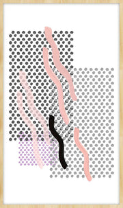 Décoration murale Wandkraft : peinture moderne aux points noirs, gris et violets et lignes ondulées sur fond blanc, art mural abstrait et contemporain. Pour un intérieur élégant