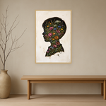 Bloom Within van Wandkraft op canvas in blanke baklijst, in een licht Japandi interieur.