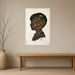 Bloom Within van Wandkraft op canvas zonder lijst, vlak aan de muur, in een licht Japandi interieur.