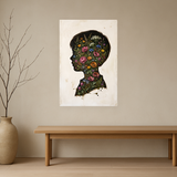 Bloom Within van Wandkraft op canvas zonder lijst, vlak aan de muur, in een licht Japandi interieur.